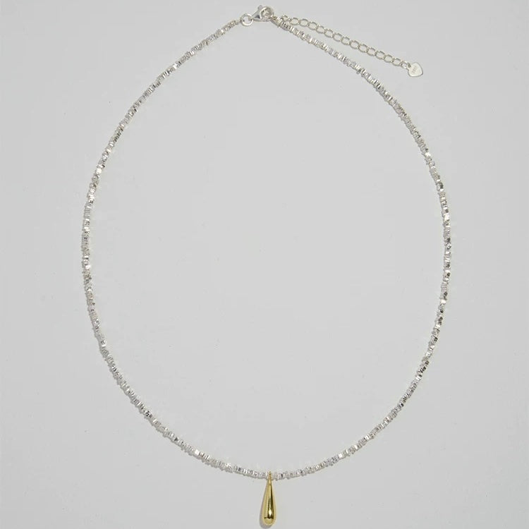 S925 Gold Drops Crushed Silver Necklace