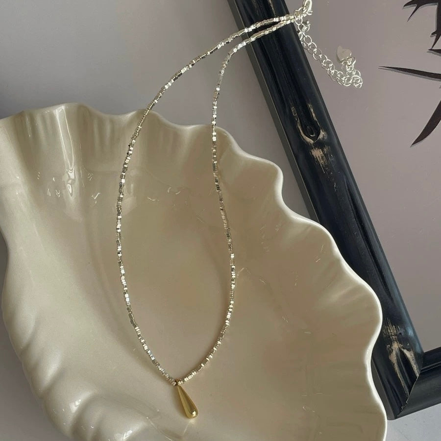 S925 Gold Drops Crushed Silver Necklace