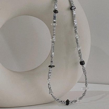 Black and White Beaded Necklace - 40cm + 5cm