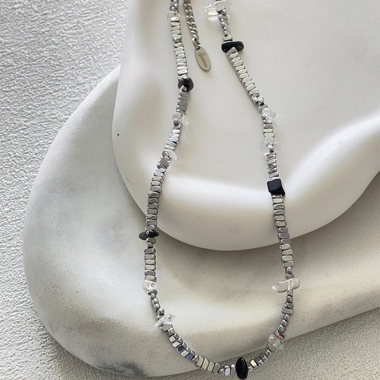 Black and White Beaded Necklace - 40cm + 5cm